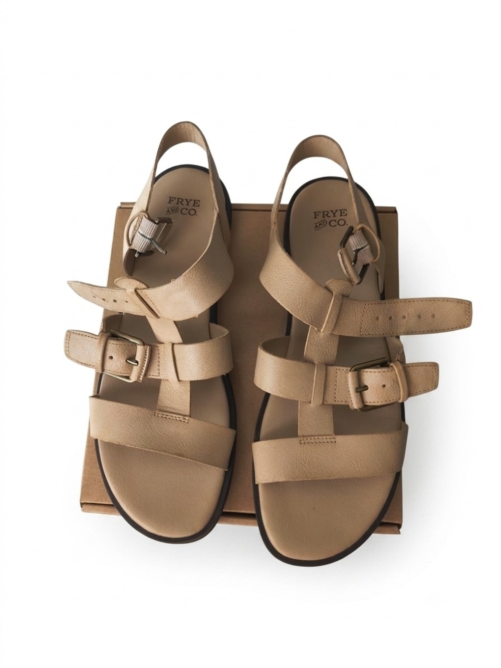 FRYE AND CO. Women Tan Leather Multi-Strap Buckle Sandals Size 9.5